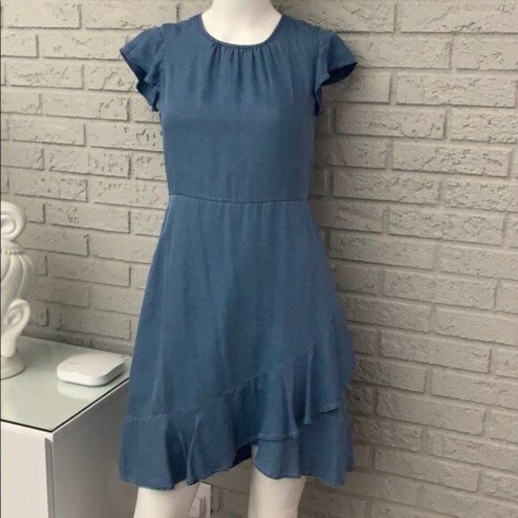 Banana Republic Women Casual Blue Ruffle Hem Fit & Flare Dress Size 0 - Picture 1 of 7